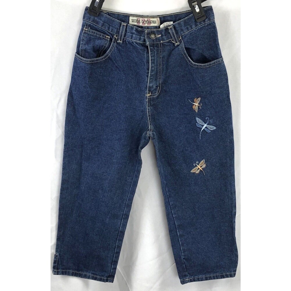 Vintage second generation Capri blue jeans 5 Med Wash Embroidered dragonflies